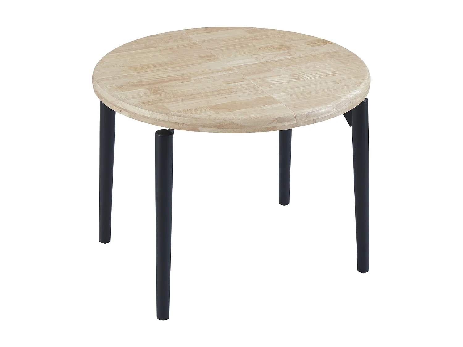 Table à manger, table de repas ronde extensible en bois coloris chêne nordique, pieds en métal noir - diamètre 100-180 x hauteur 76 cm
