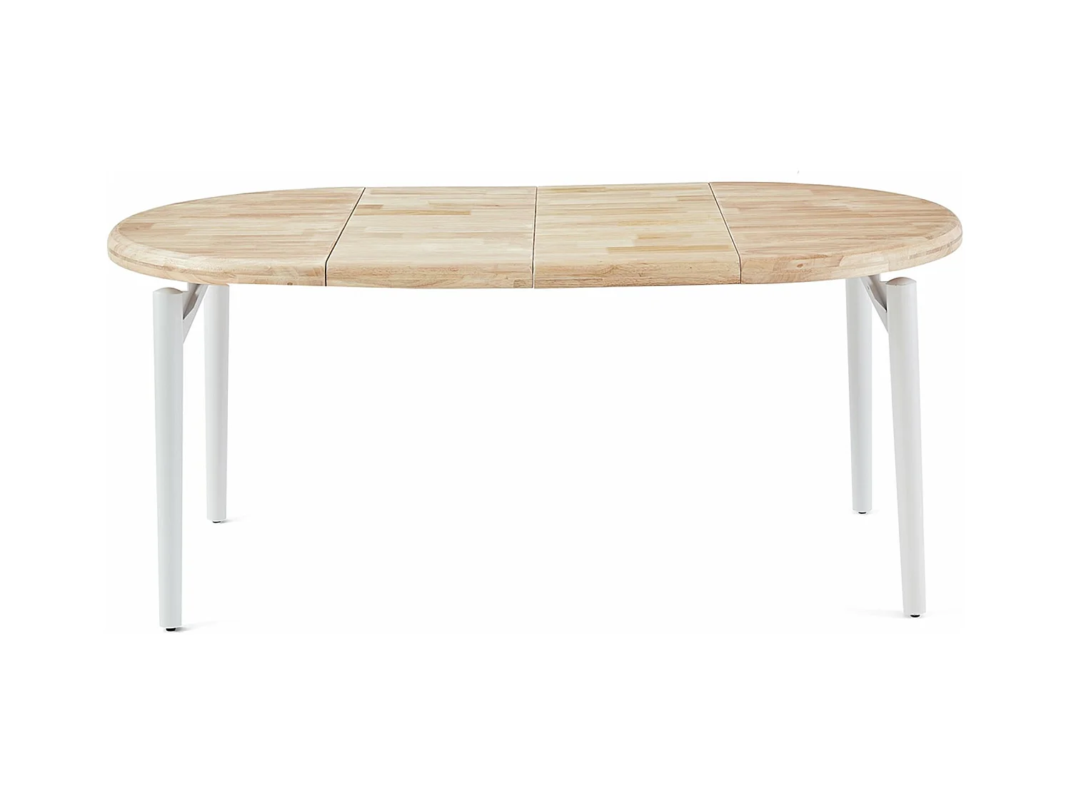 Table à manger, table de repas ronde extensible en bois coloris chêne nordique, pieds en métal blanc - diamètre 100-180 x hauteur 76 cm