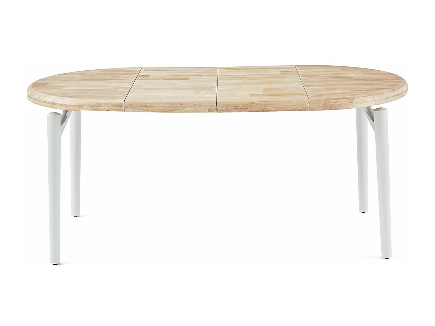 Table à manger, table de repas ronde extensible en bois coloris chêne nordique, pieds en métal blanc - diamètre 100-180 x hauteur 76 cm