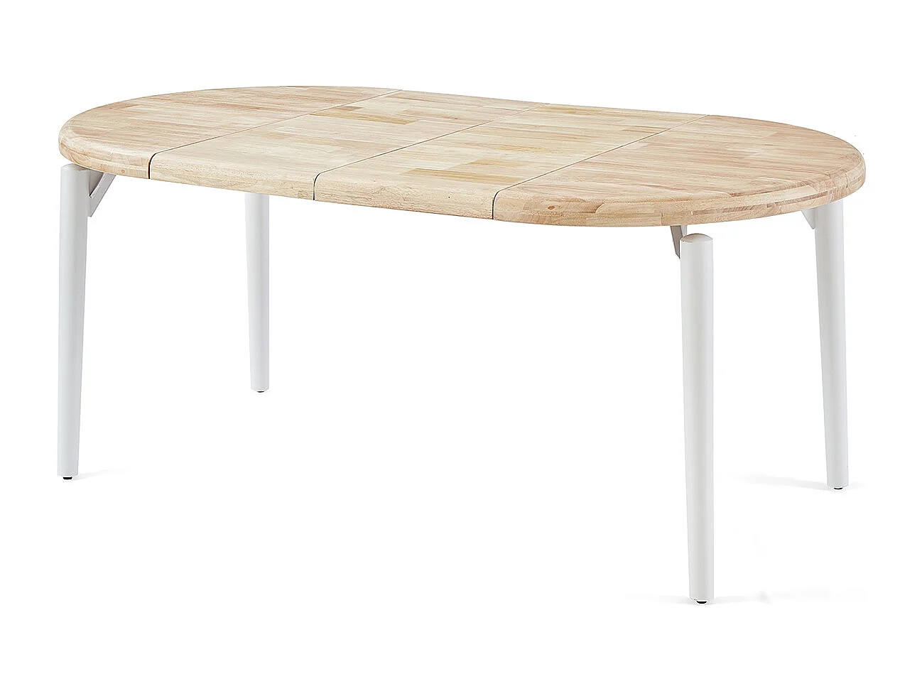 Table à manger, table de repas ronde extensible en bois coloris chêne nordique, pieds en métal blanc - diamètre 100-180 x hauteur 76 cm