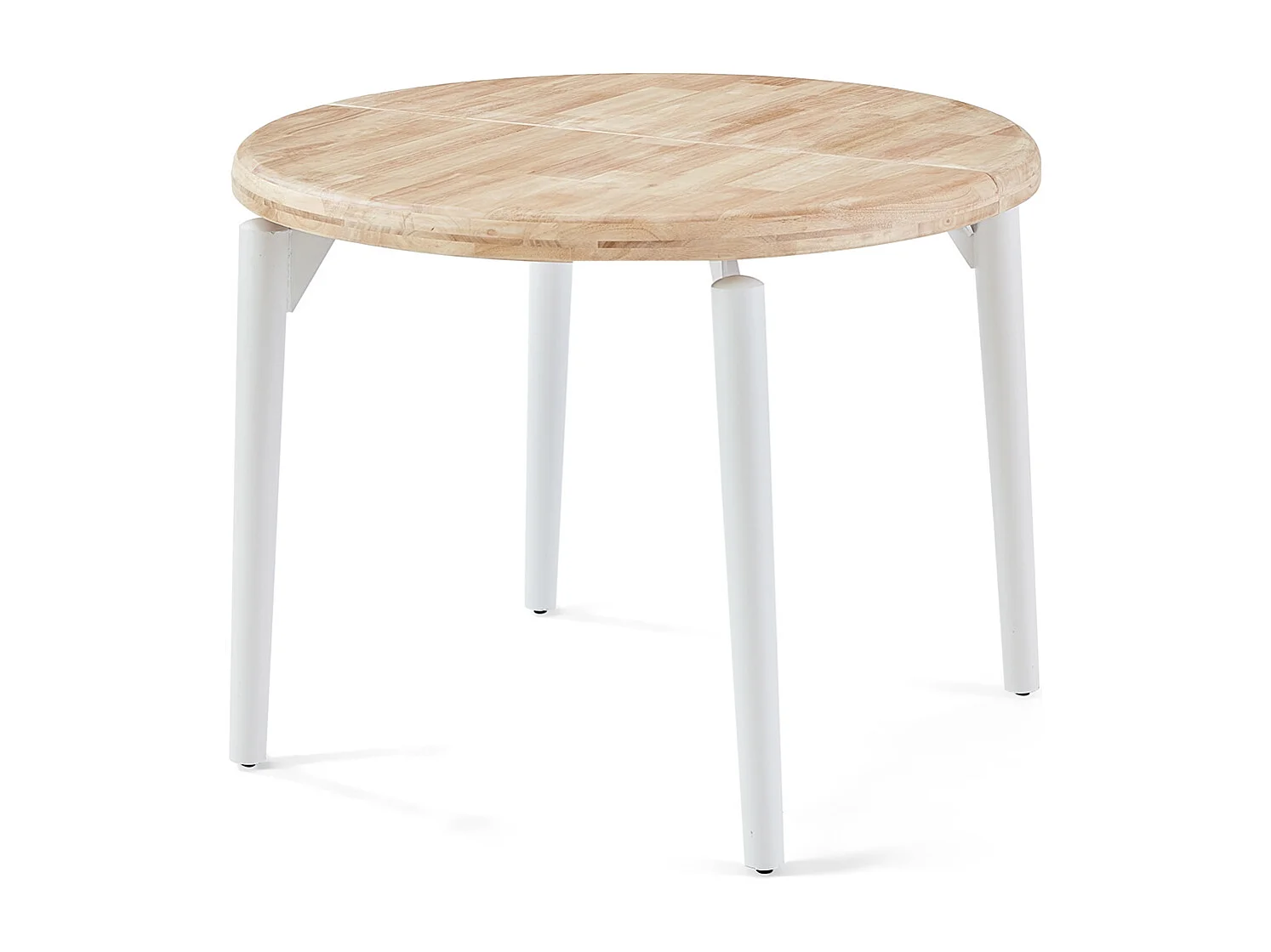 Table à manger, table de repas ronde extensible en bois coloris chêne nordique, pieds en métal blanc - diamètre 100-180 x hauteur 76 cm