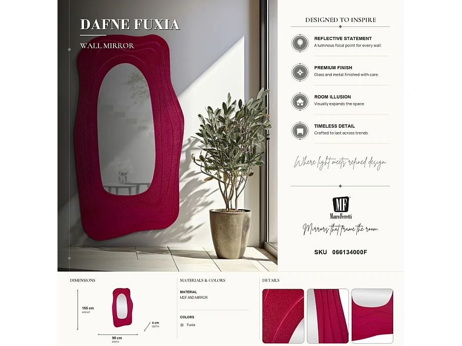 Miroir Mural Design "Daphné" 165cm Fuchsia