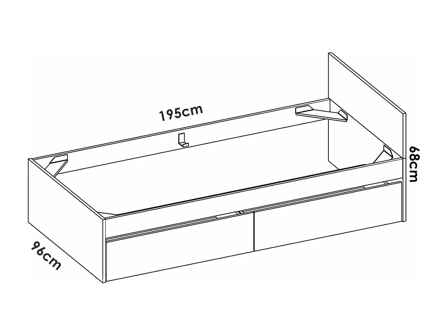Lit pour enfant couchage 90X190 coloris chêne naturel, blanc avec 2 tiroirs - Longueur 194 x Profondeur 95 x Hauteur 67 cm