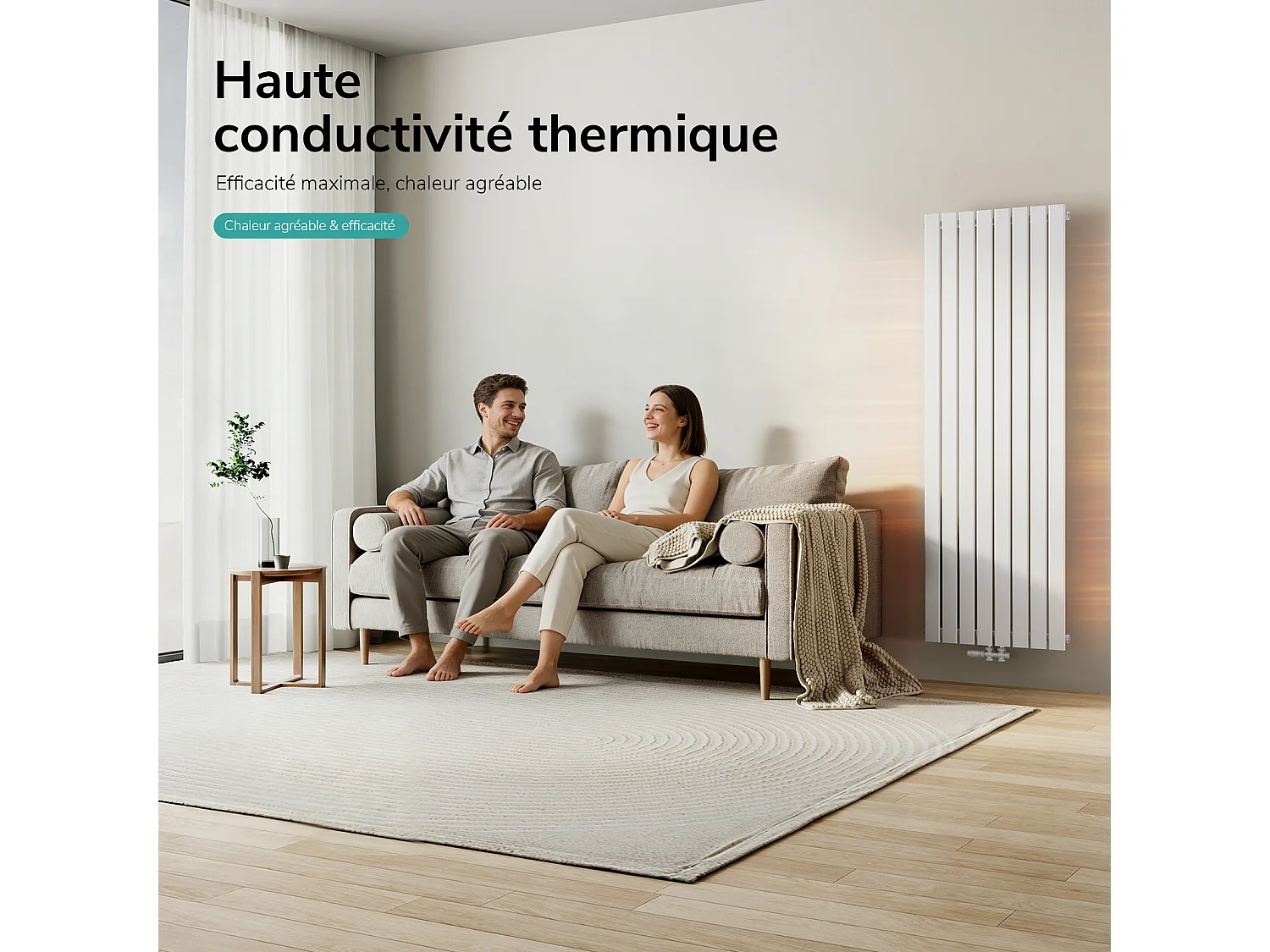 EMKE Radiateur à Eau Chaude, Radiateur plat seule couche connexion centrale, Montage mural vertical design, Blanc 180x62cm