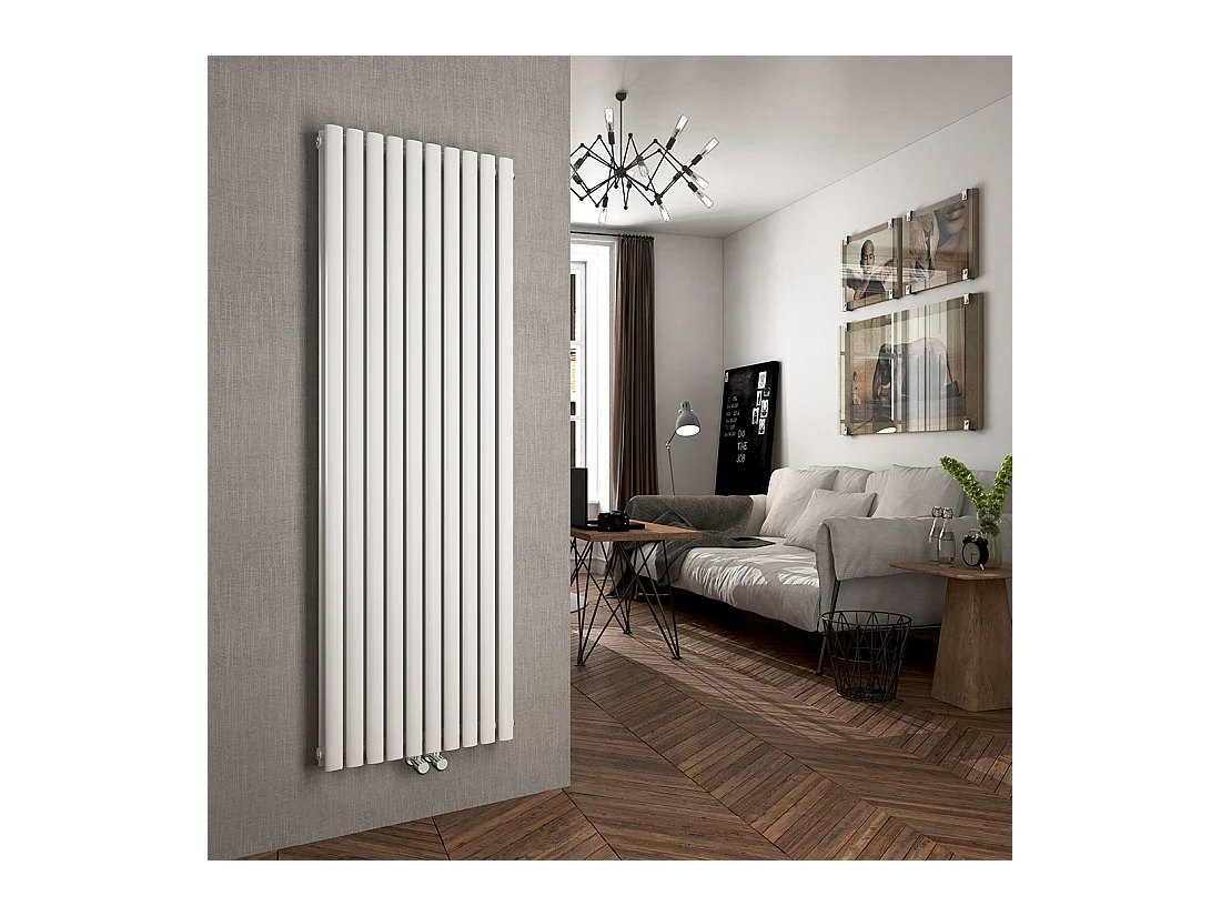 EMKE Radiateur eau chaude en acier Tube Rond Radiateur Mural Blanc 180x60cm 2175W Double Couche