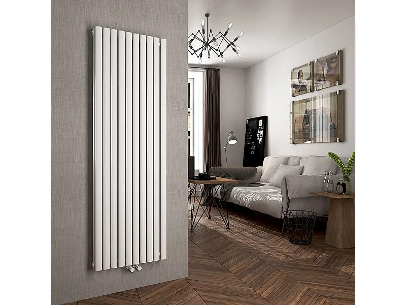 EMKE Radiateur eau chaude en acier Tube Rond Radiateur Mural Blanc 180x60cm 2175W Double Couche