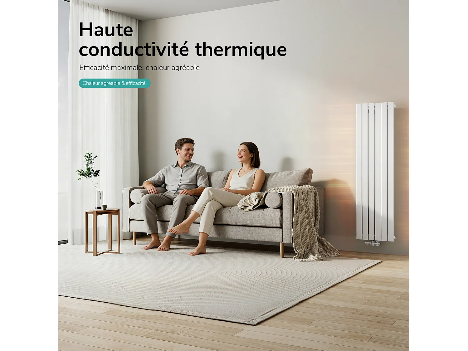 EMKE Radiateur à Eau Chaude, Radiateur plat seule couche connexion centrale, Montage mural vertical design, Blanc 160x46cm