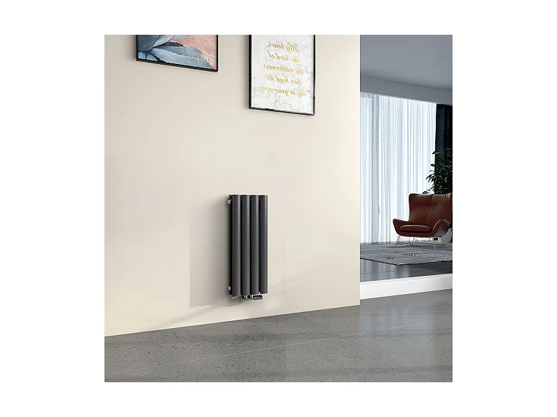 EMKE Design Radiator - Ovale Buizen - 60x24 cm - Dubbel - Mat Antraciet - 248 W - Verwarming Alle Ruimtes