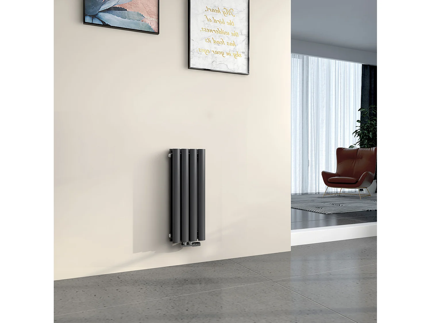 EMKE Radiateur eau chaude en acier Tube Rond Radiateur Mural Anthracite 60x24cm 248W Double Couche