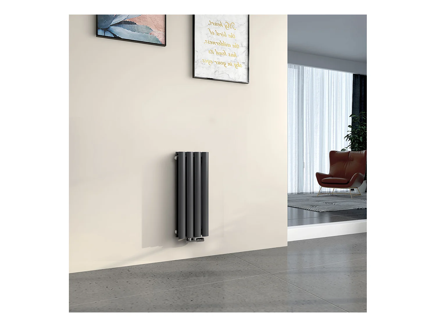 EMKE Radiateur eau chaude en acier Tube Rond Radiateur Mural Anthracite 60x24cm 248W Double Couche