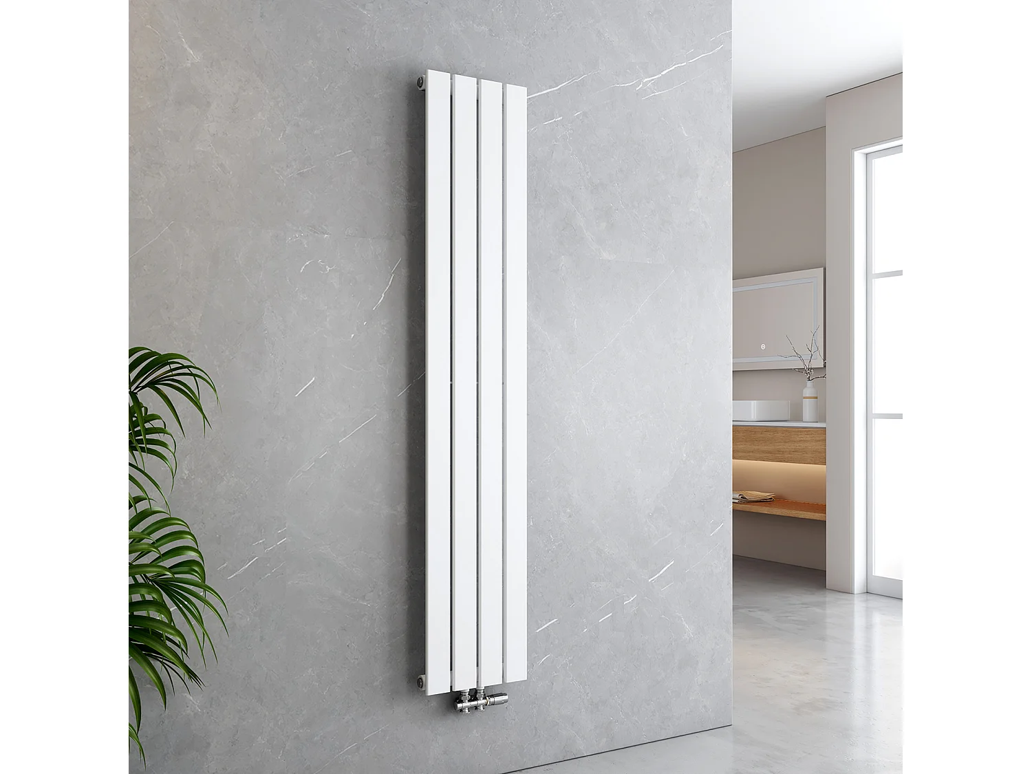 EMKE Radiateur à Eau Chaude, Radiateur plat Double couche connexion centrale, Blanc 160x30cm