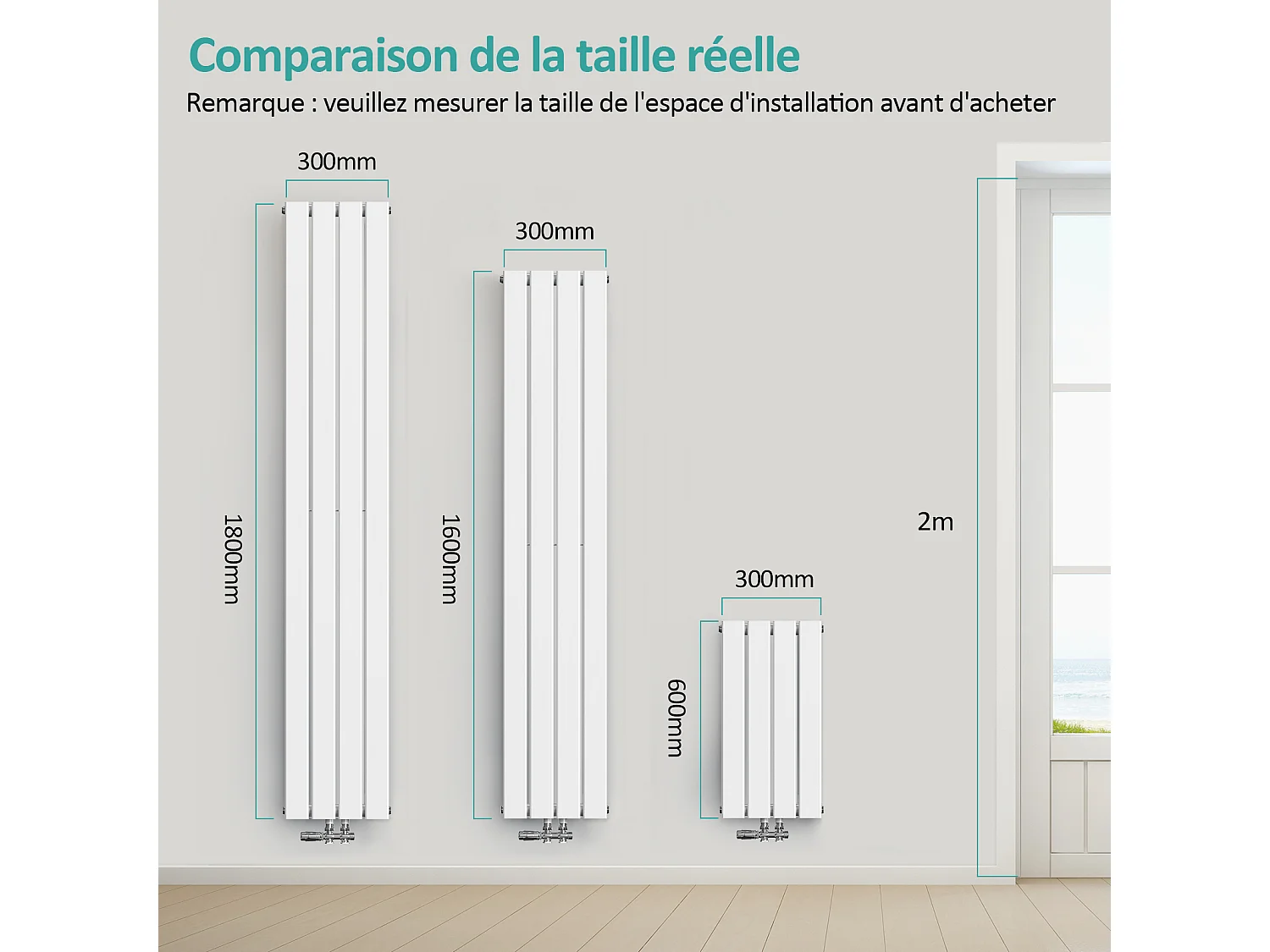 EMKE Radiateur à Eau Chaude, Radiateur plat Double couche connexion centrale, Blanc 160x30cm