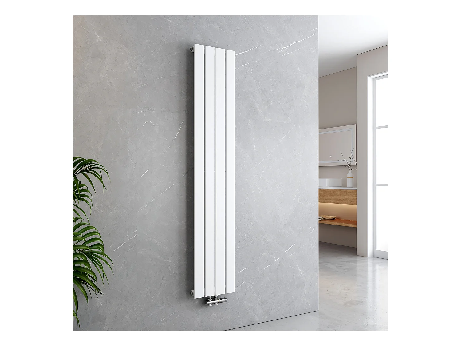 EMKE Radiateur à Eau Chaude, Radiateur plat Double couche connexion centrale, Blanc 160x30cm