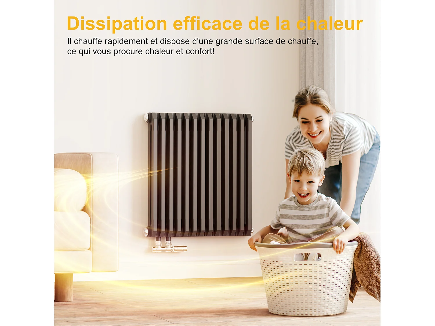 EMKE Radiateur eau chaude horizontal en acier H.60 × L.59,4 cm 969 W Le design Chauffage central anthracite
