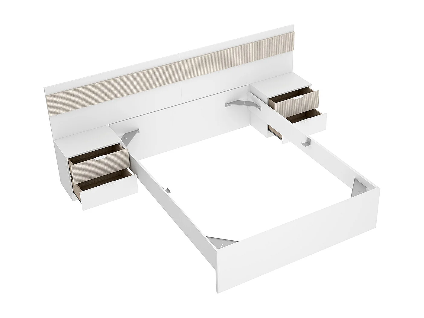 Tête de lit + 2 tables de nuit avec 2 tiroirs + structure de lit  140X190 coloris imitation lamelles , blanc - Longueur 248  x Profondeur 195 x Hauteur 96 cm