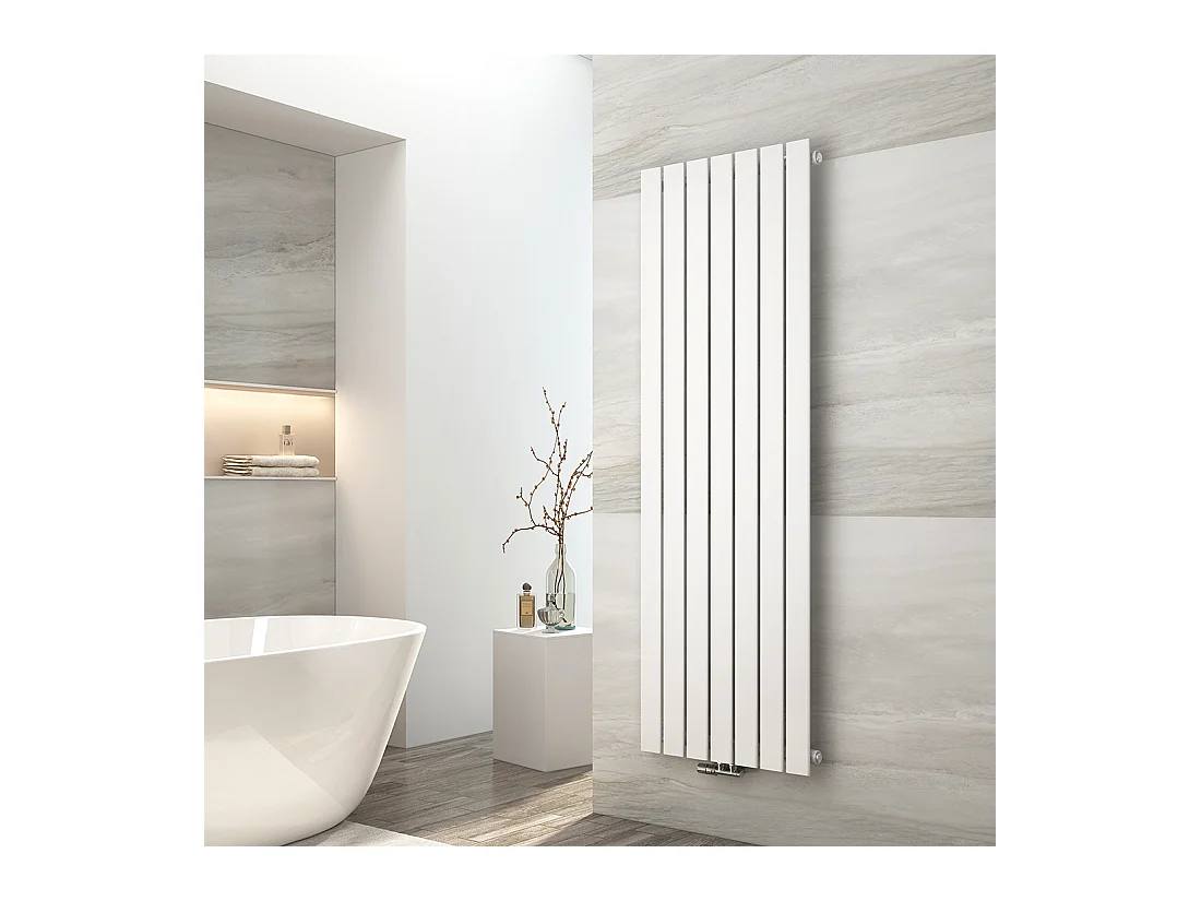 EMKE Radiateur à Eau Chaude, Radiateur plat seule couche connexion centrale, Montage mural vertical design, Blanc 160x53cm