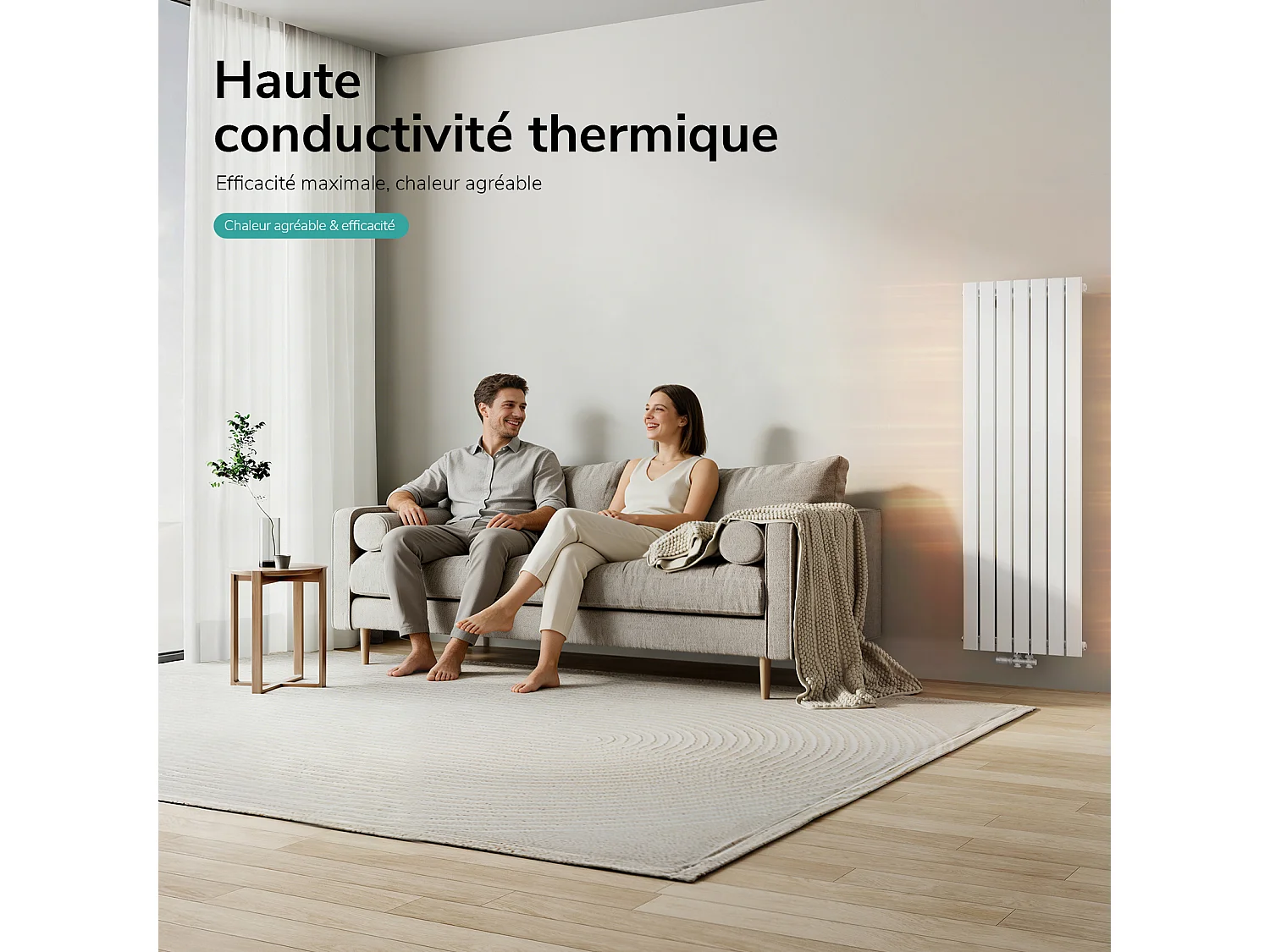 EMKE Radiateur à Eau Chaude, Radiateur plat seule couche connexion centrale, Montage mural vertical design, Blanc 160x53cm