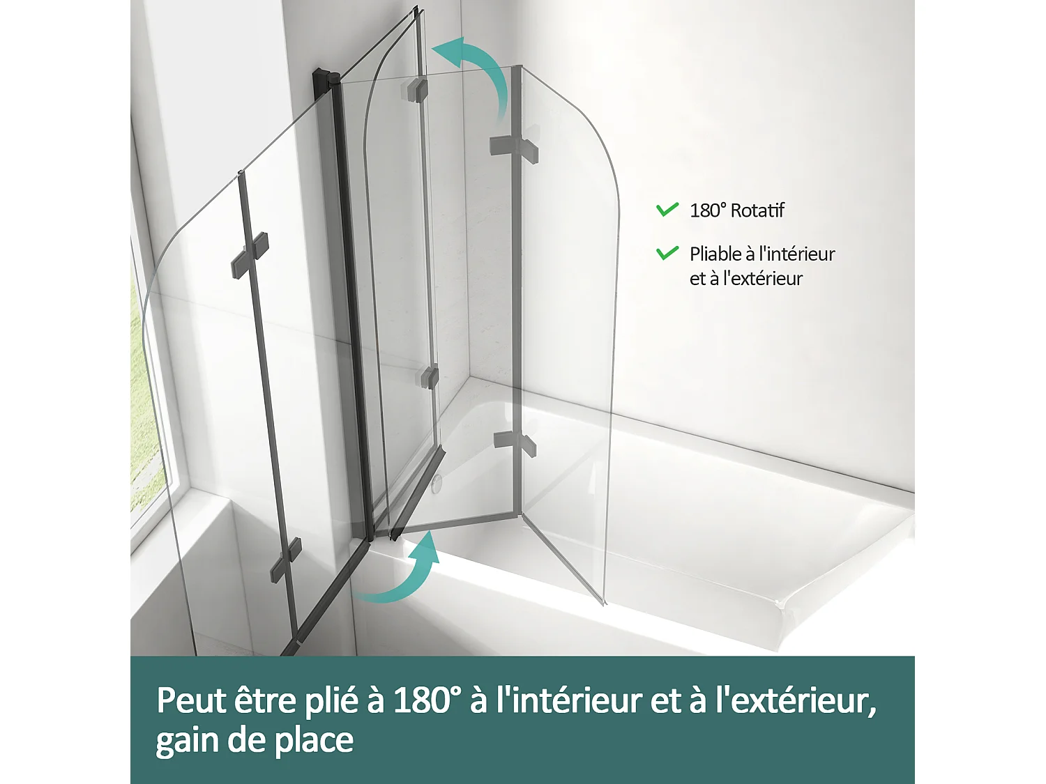 EMKE Schermo da bagno cabina doccia nero opaco 2 pezzi pieghevole 120x140cm schermo da bagno 6mm NANO GLASS