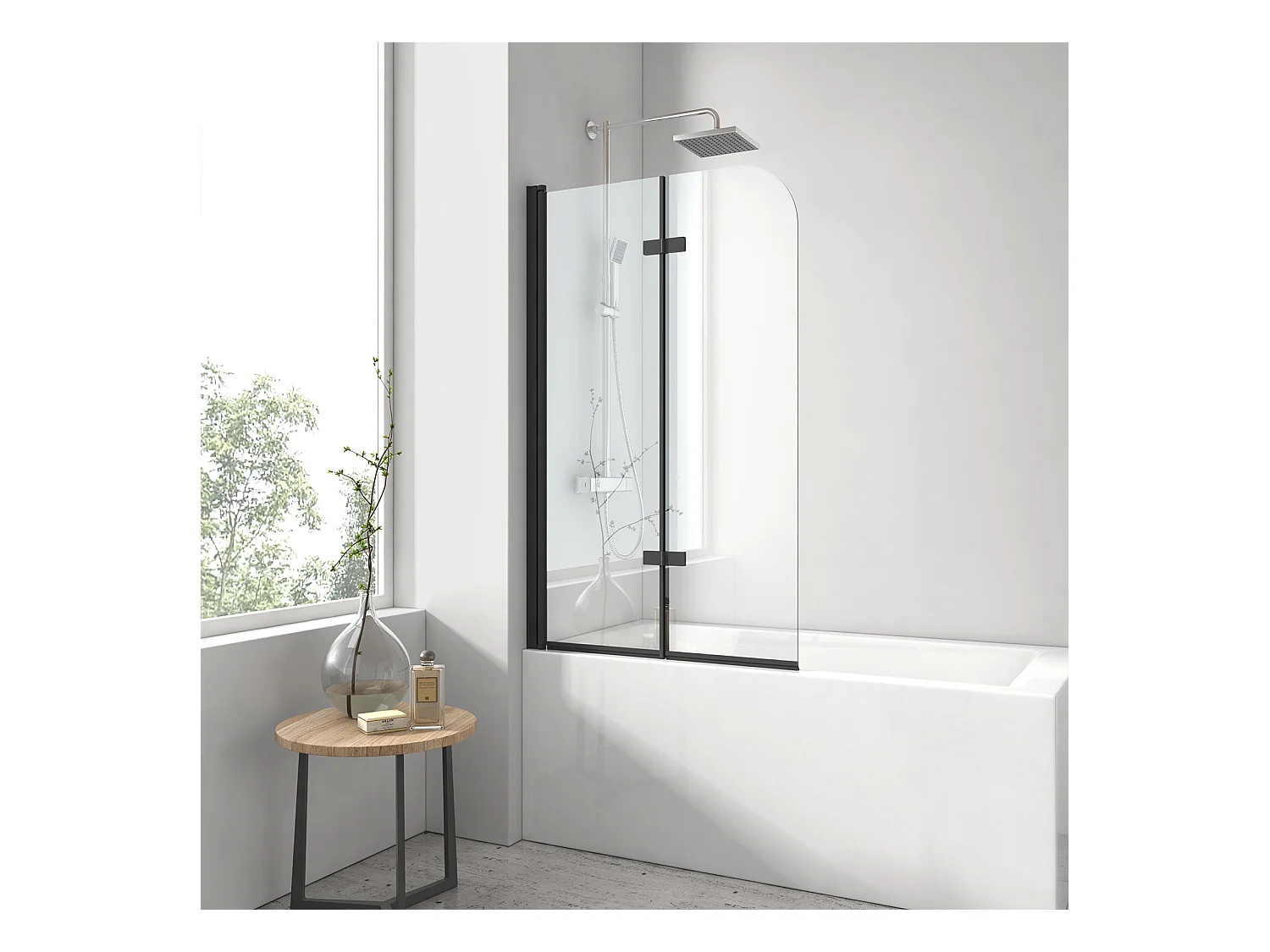 EMKE Pare-baignoire paroi de douche pour baignoire noir mat 2 parties pliable 120x140cm pare-baignoire 6mm NANO GLASS