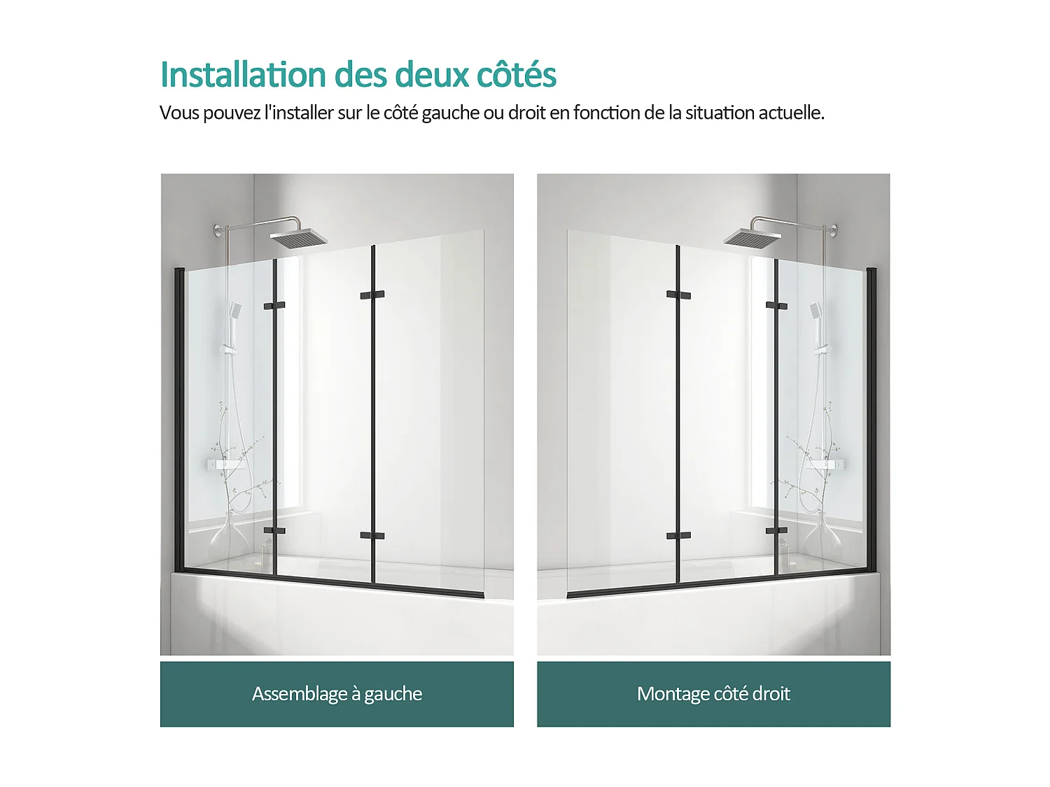 EMKE Badwand - 3-Delige Inklapbaar Badwand - 130x140cm - Zwart - 6mm Helder Veiligheidsglas - Nano Coating - Aluminium Profiel - Badscherm