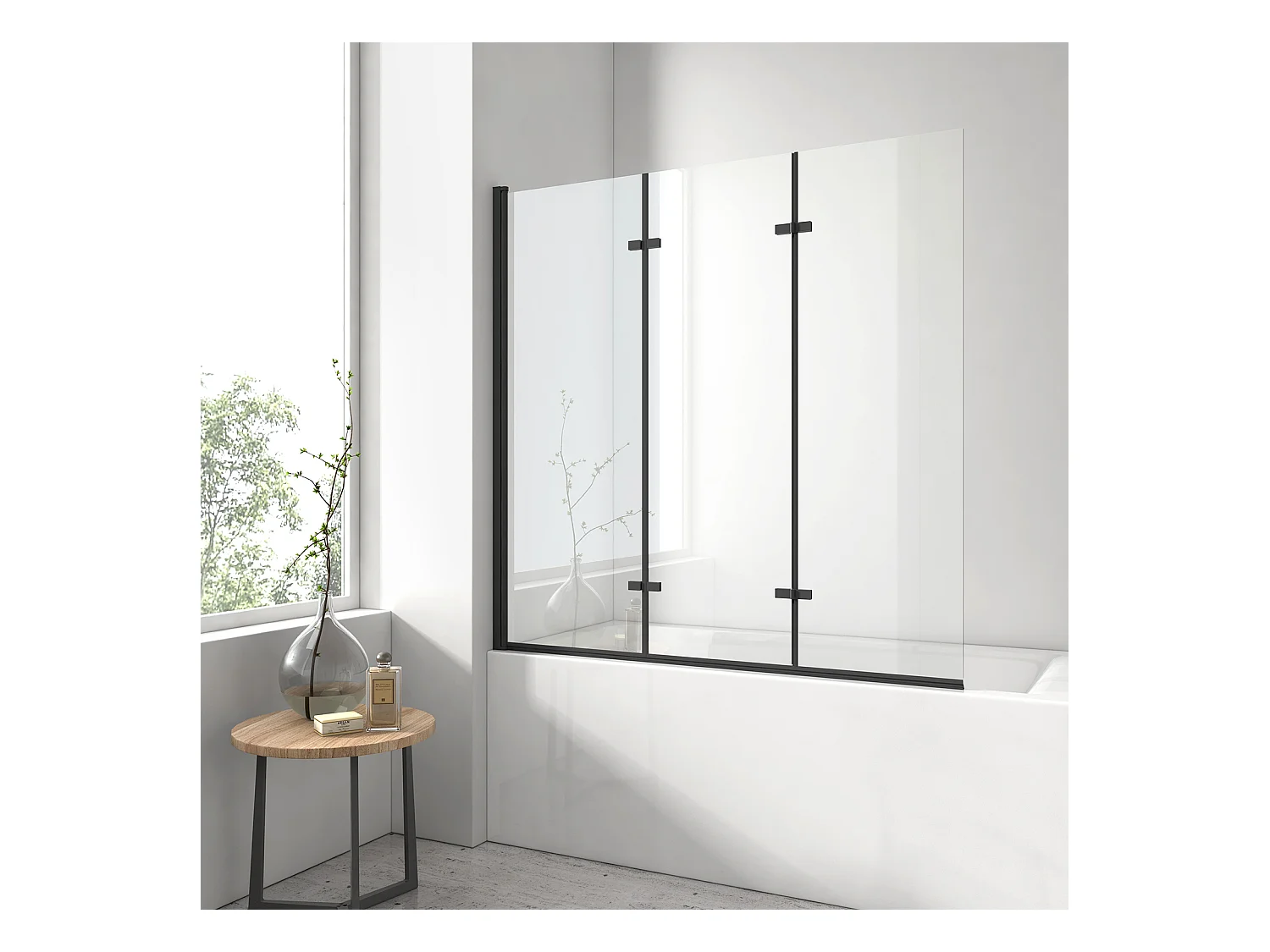 EMKE Pare-baignoire paroi de douche pour baignoire noir mat 3 parties pliable 120x140cm pare-baignoire 6mm NANO GLASS