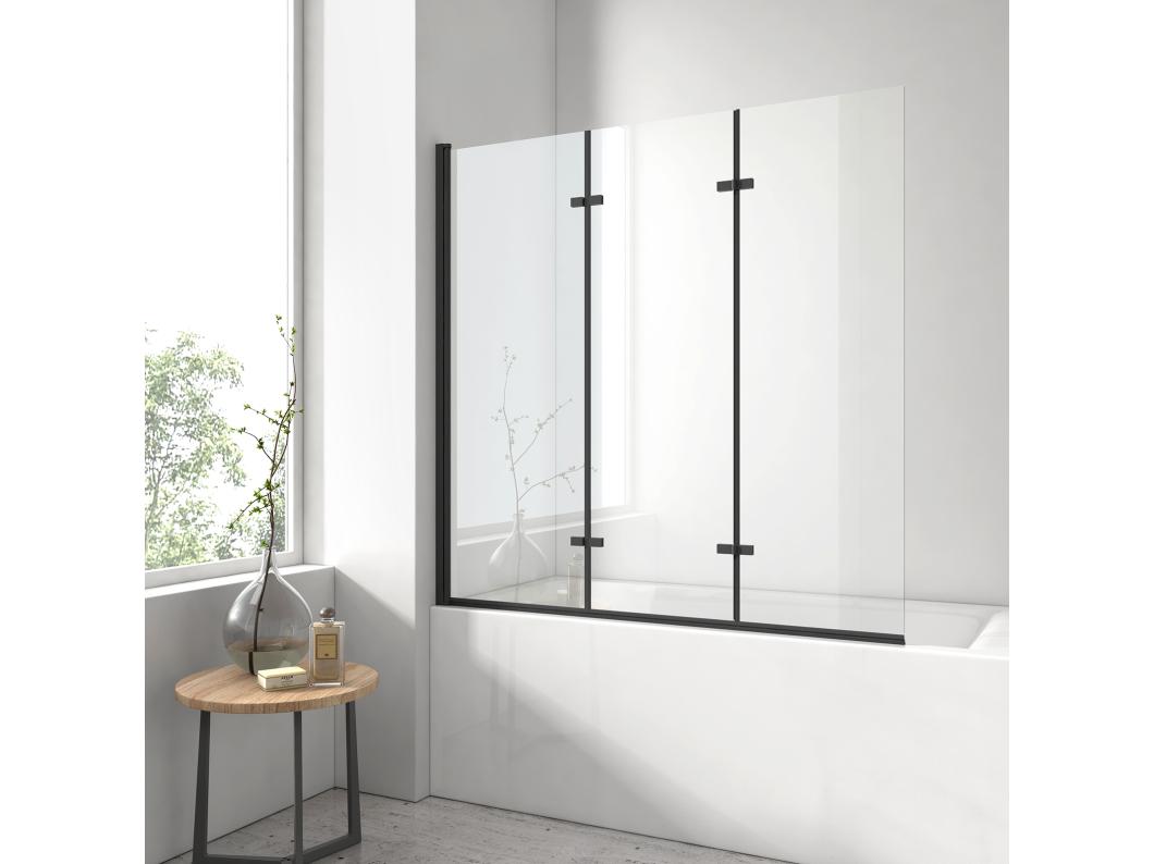 EMKE Badwand - 3-Delige Inklapbaar Badwand - 120x140cm - Zwart - 6mm Helder Veiligheidsglas - Nano Coating - Aluminium Profiel - Badscherm