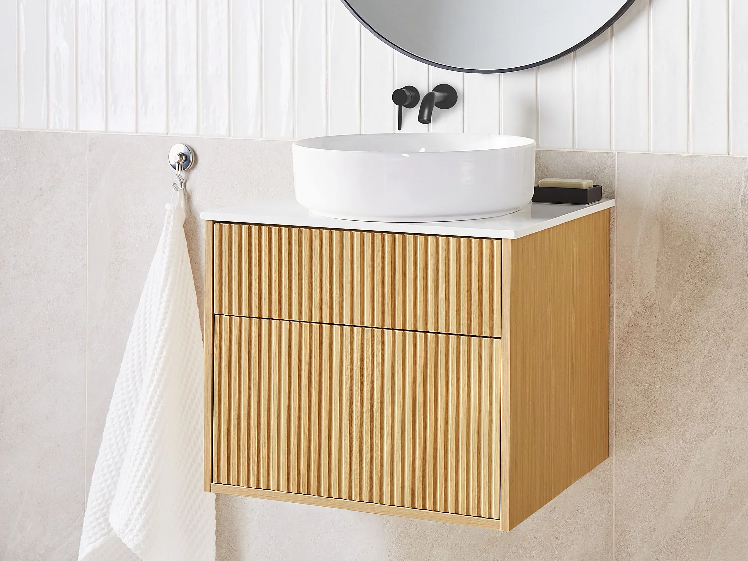Meuble lavabo mural BEXTI 60 cm Marron clair