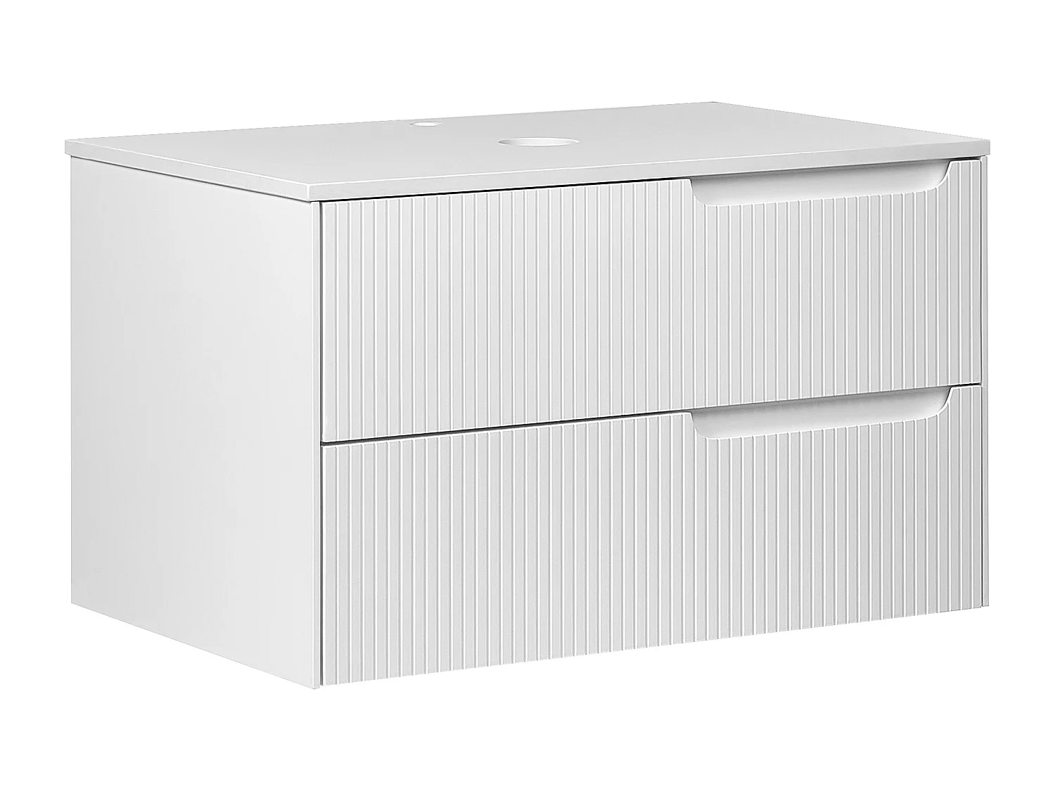 Hängeschrank für das Bad mit geriffelter Vorderseite und 2 Schubladen 80 x 52 cm Weiß Quintela