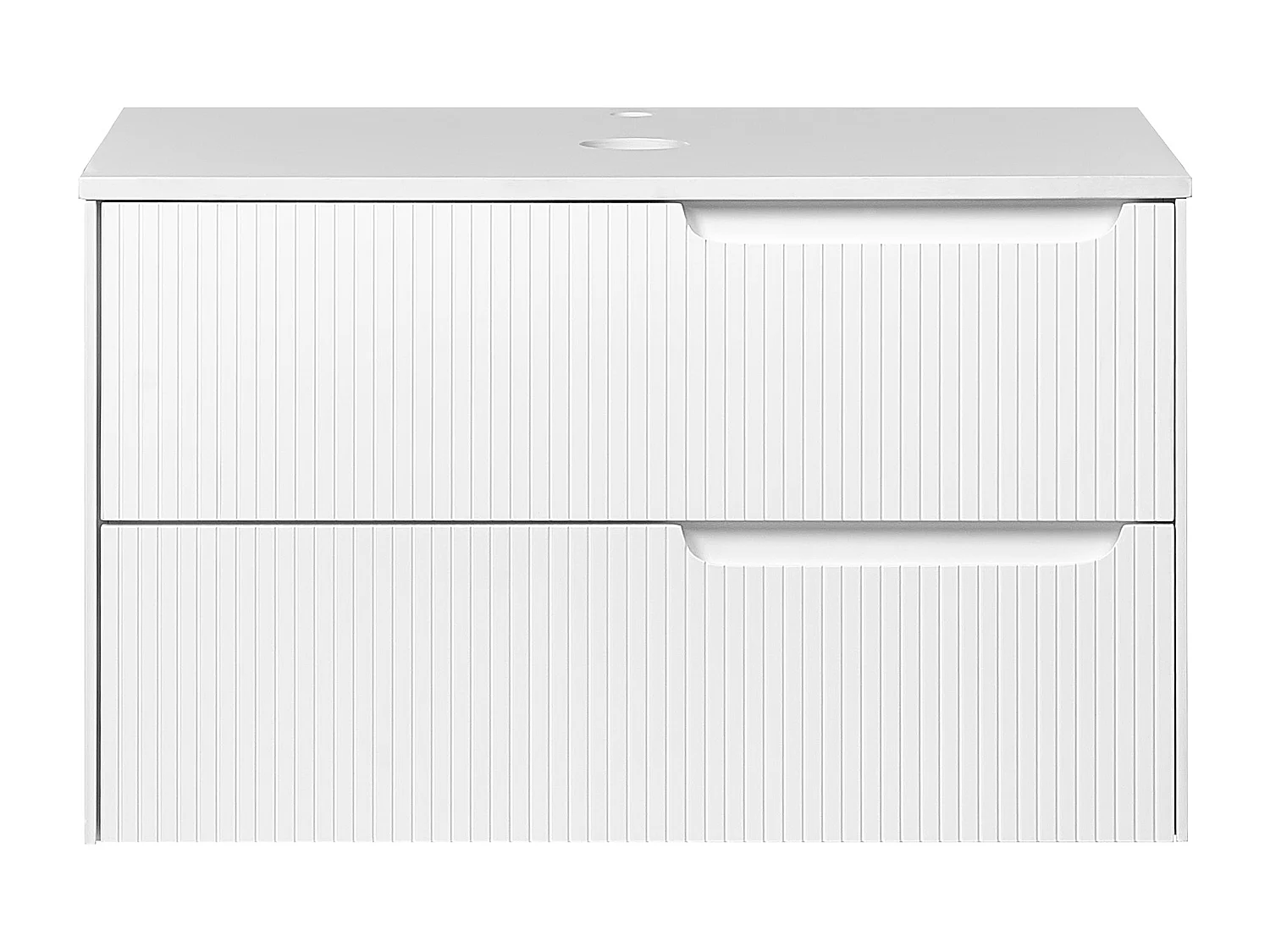 Hängeschrank für das Bad mit geriffelter Vorderseite und 2 Schubladen 80 x 52 cm Weiß Quintela