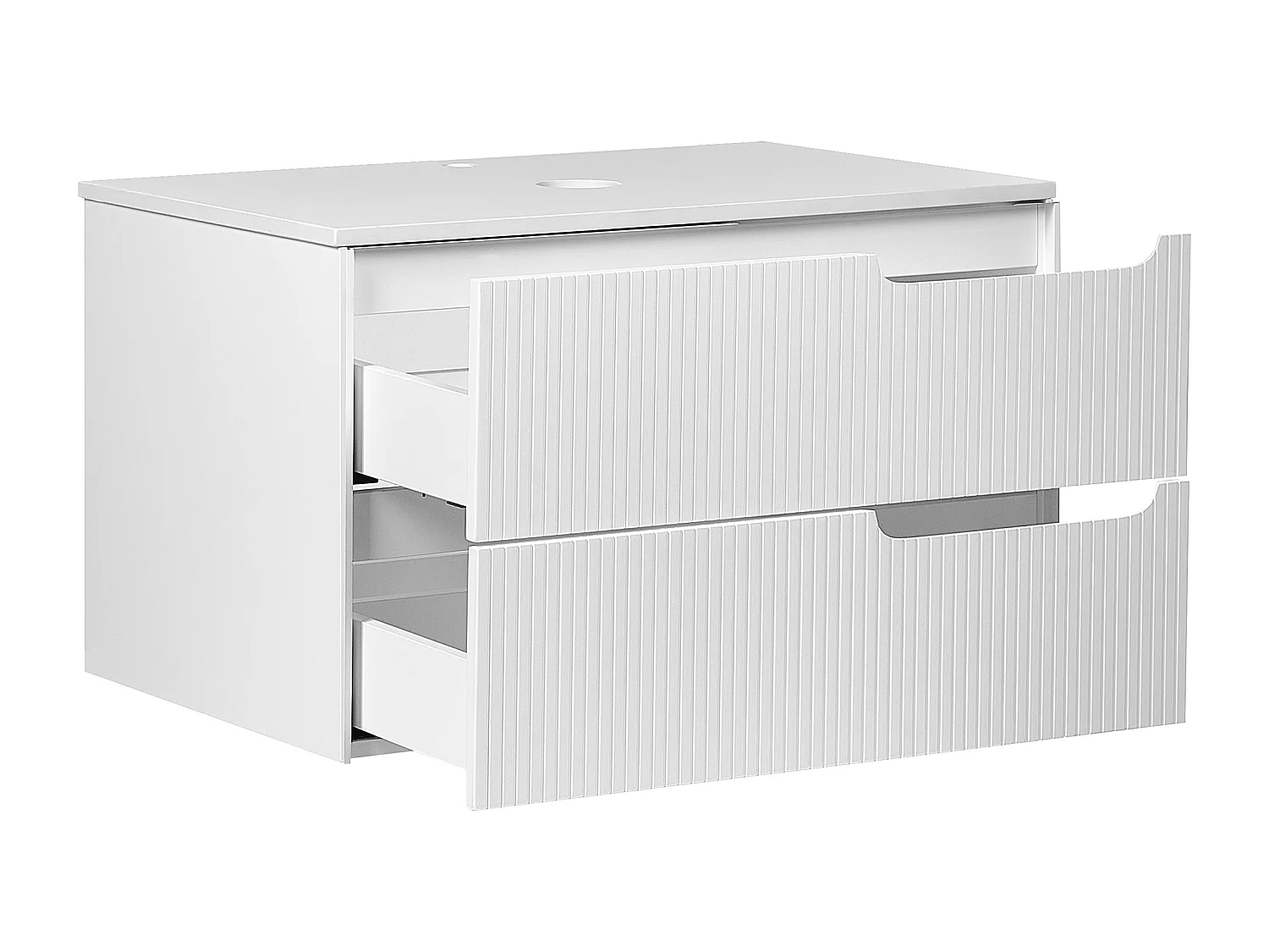 Hängeschrank für das Bad mit geriffelter Vorderseite und 2 Schubladen 80 x 52 cm Weiß Quintela