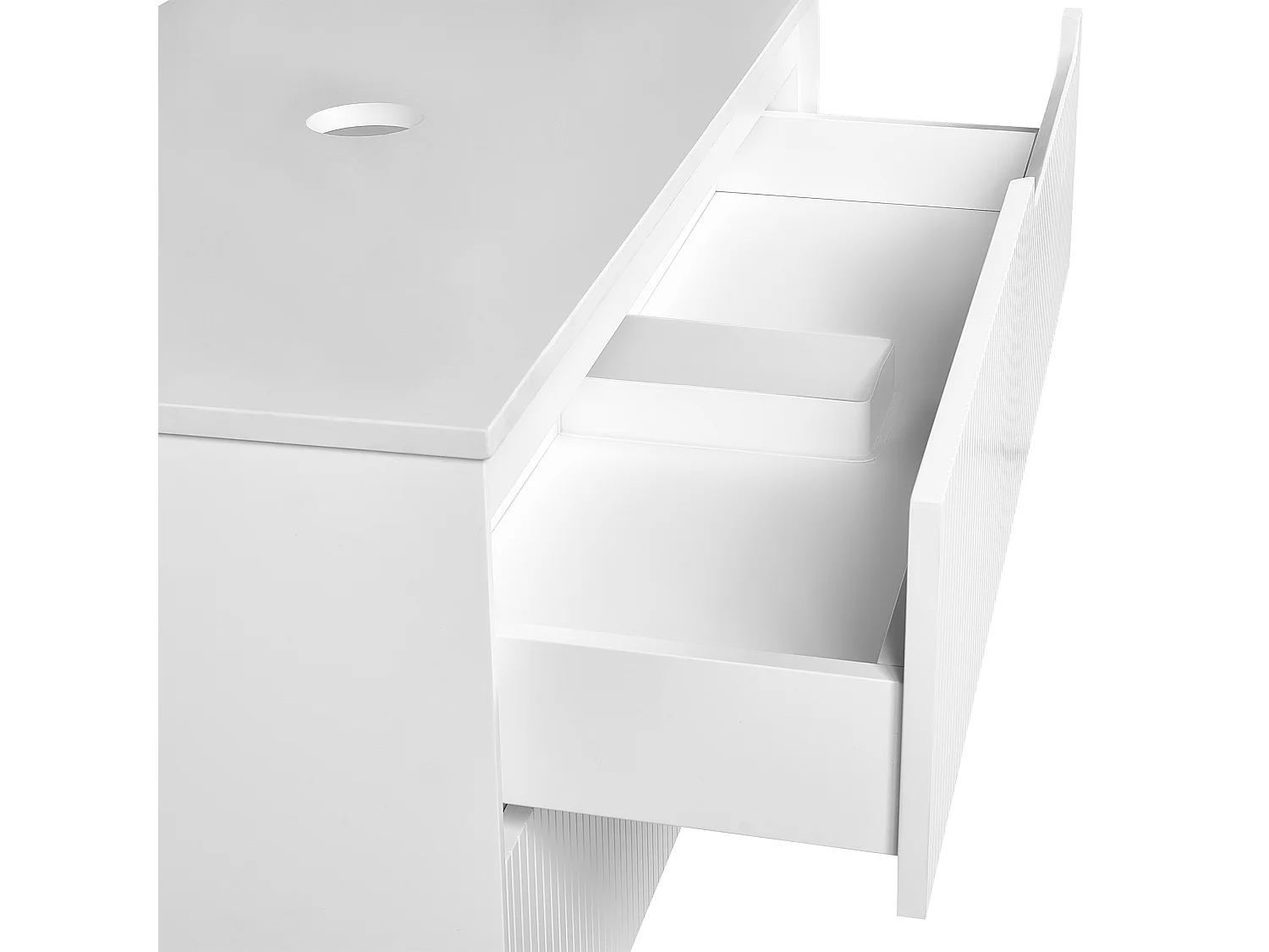 Hängeschrank für das Bad mit geriffelter Vorderseite und 2 Schubladen 80 x 52 cm Weiß Quintela