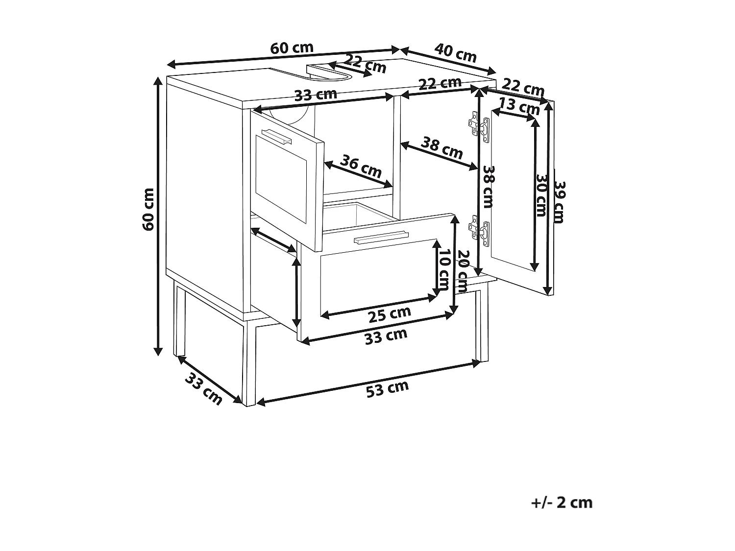 Waschbeckenunterschrank ROSELL 60 cm Hellbraun