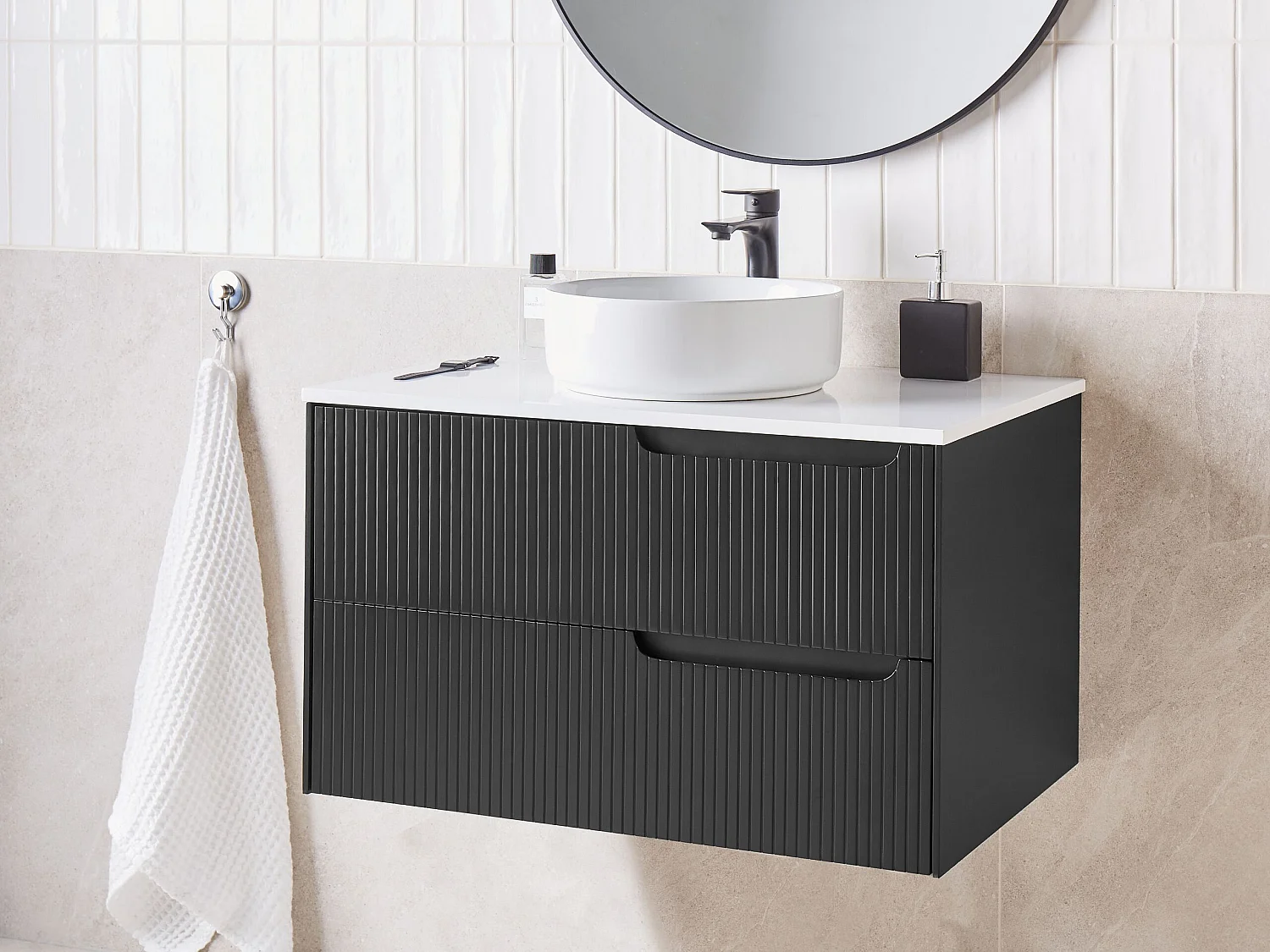 Meuble lavabo mural QUINTELA 80 cm Noir