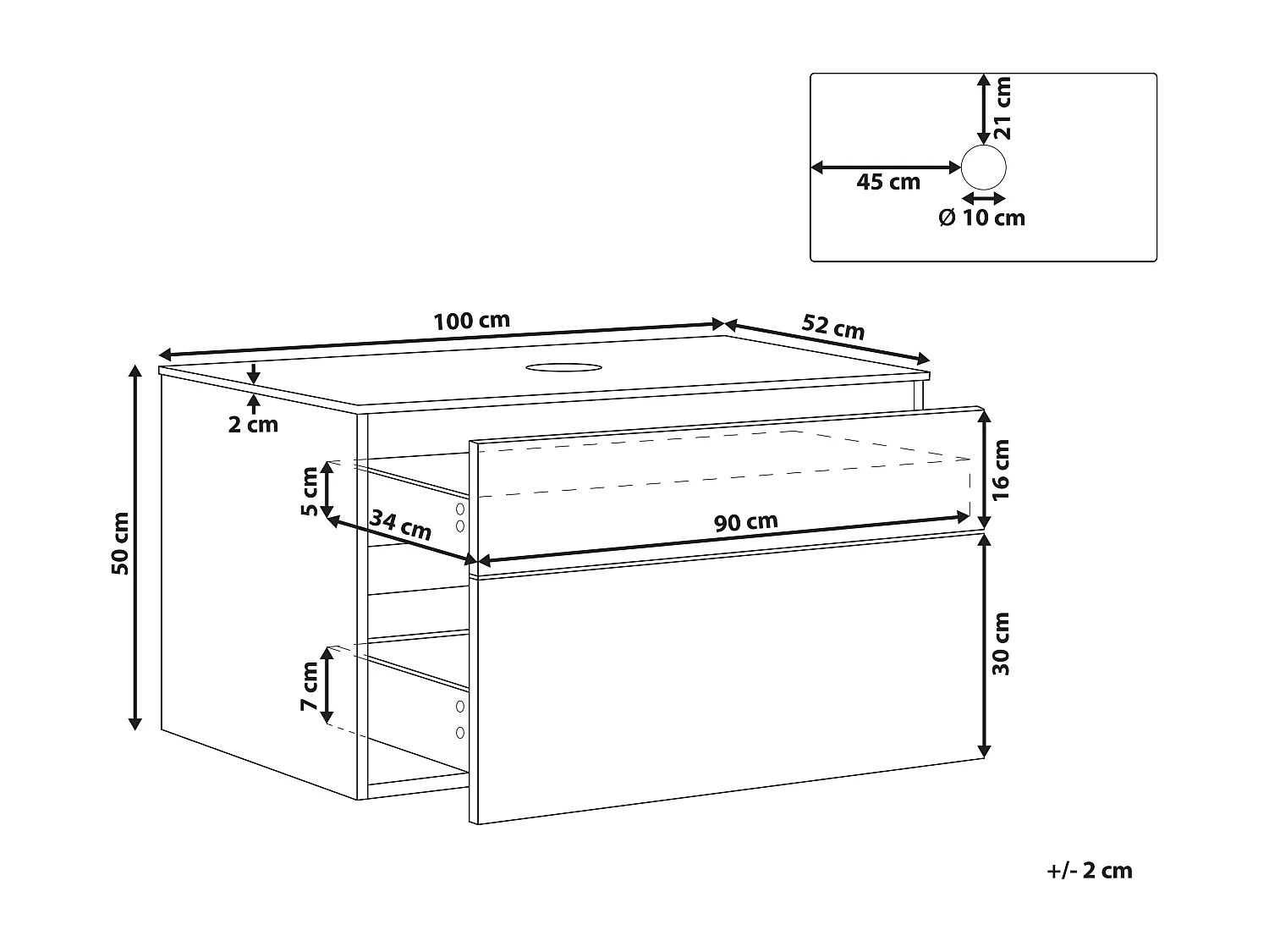 Mobile lavabo da parete BEXTI 100 cm Marrone chiaro