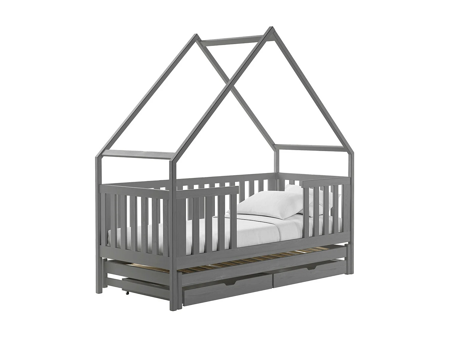 Lit Vista 115, Simple avec un lit gigogne supplémentaire, Gris, 90x190|90x180, Bois, 96cm