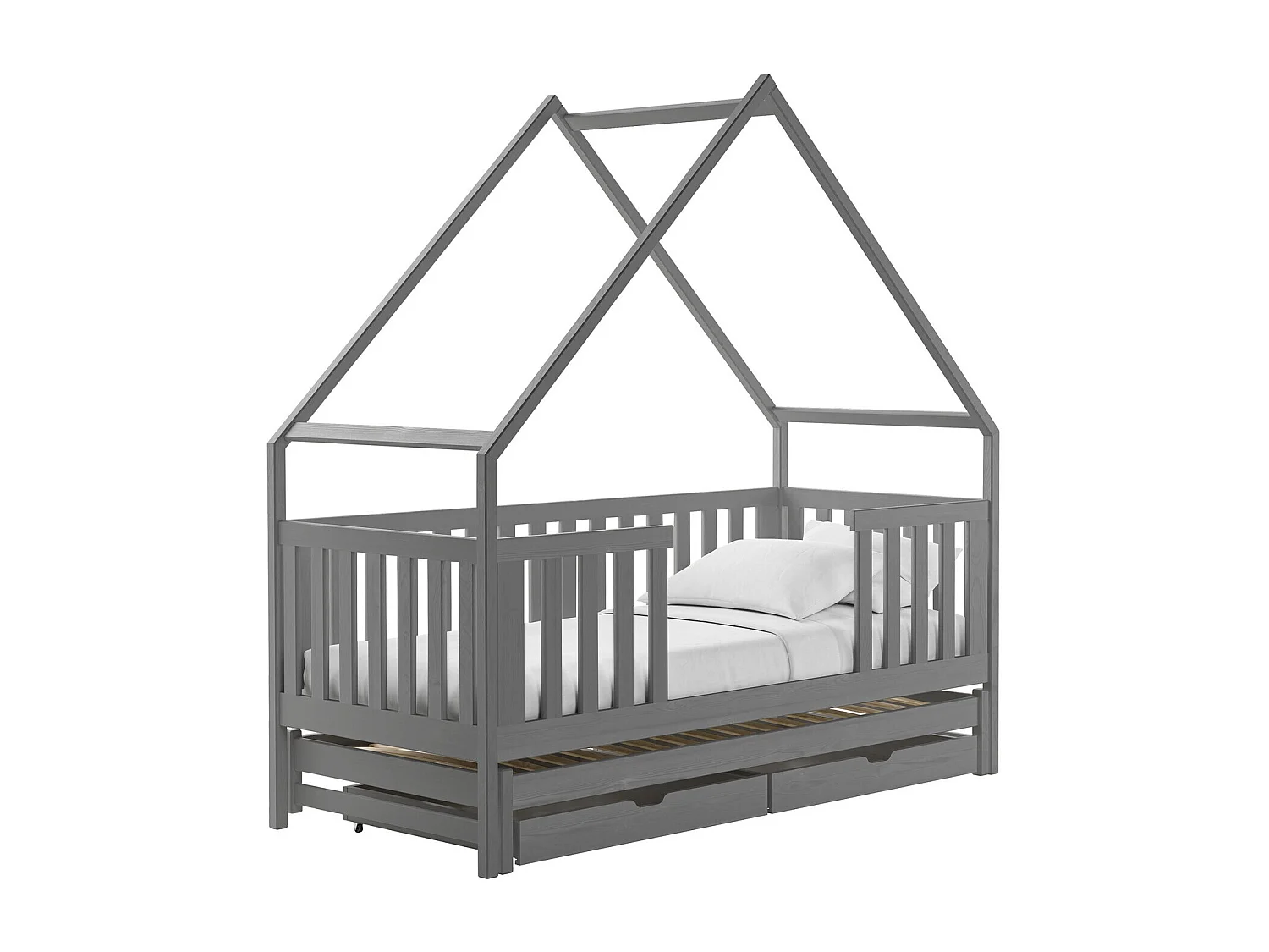 Lit Vista 115, Simple avec un lit gigogne supplémentaire, Gris, 80x190|80x200, Bois, 86cm