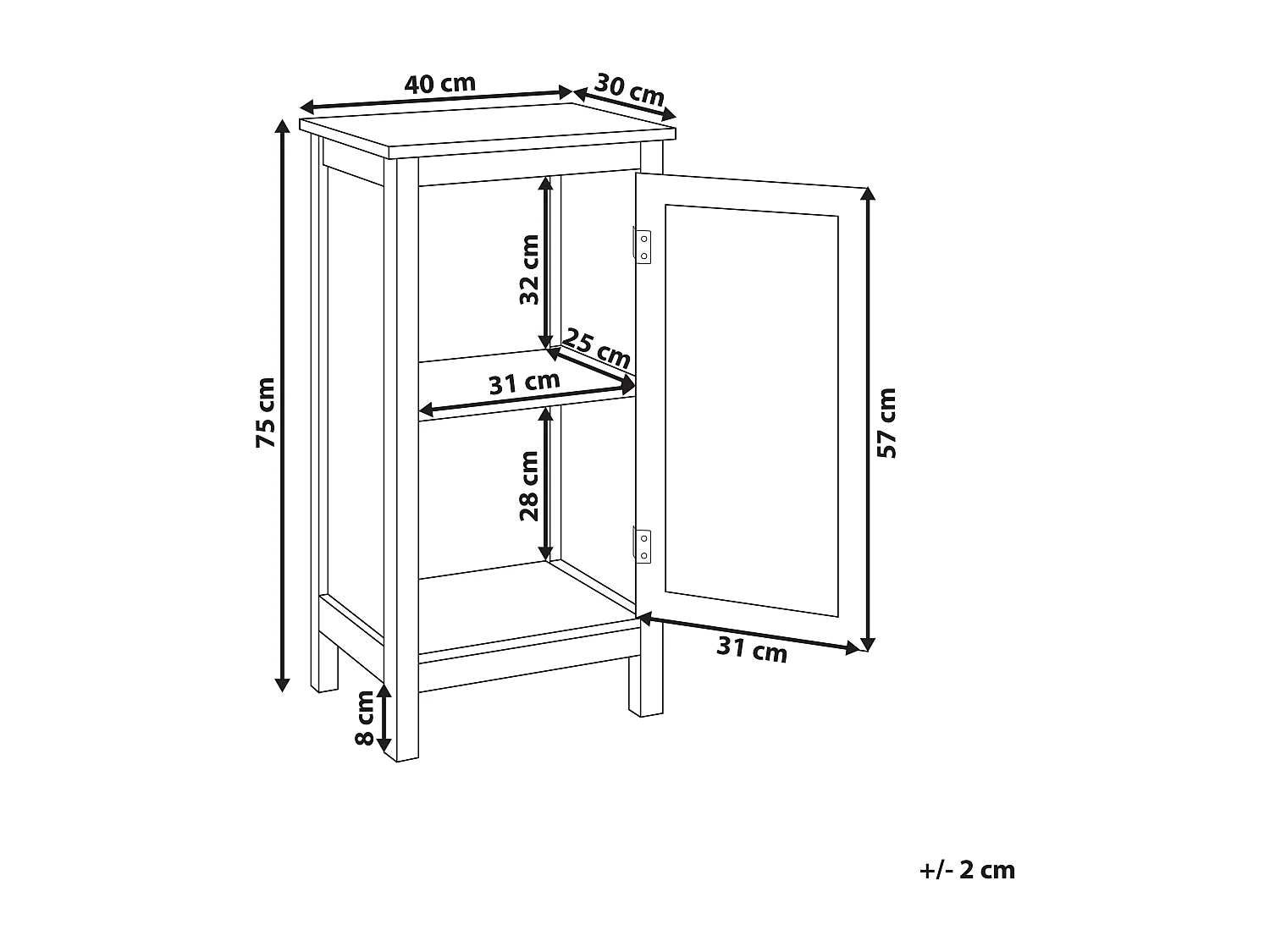 Badezimmerschrank 30 x 75 cm MDF weiß mit dekorativer Tür Beistellschrank Alamos