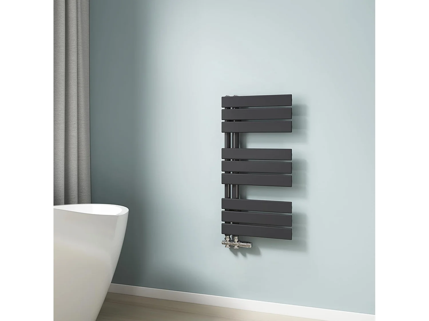 EMKE Sèche-serviettes à Eau Chaude Panneau Plat, Sèche-serviettes connexion latérale pour, Noir 752x400mm 342Watts