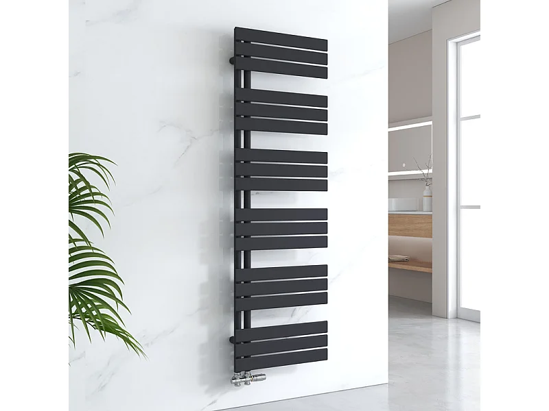 EMKE Sèche-serviettes à Eau Chaude Panneau Plat, Sèche-serviettes connexion latérale pour, Noir 1599x500mm 794Watts
