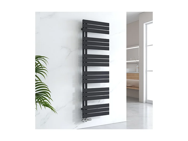 EMKE Asciugatore ad acqua calda a pannello piatto, connessione laterale per asciugamani, nero 1599x500mm 794Watts