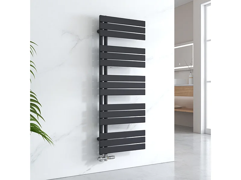 EMKE Handdoekradiator - Plat Design - Mat Zwart - 132x50 cm - Verwarming Badkamer