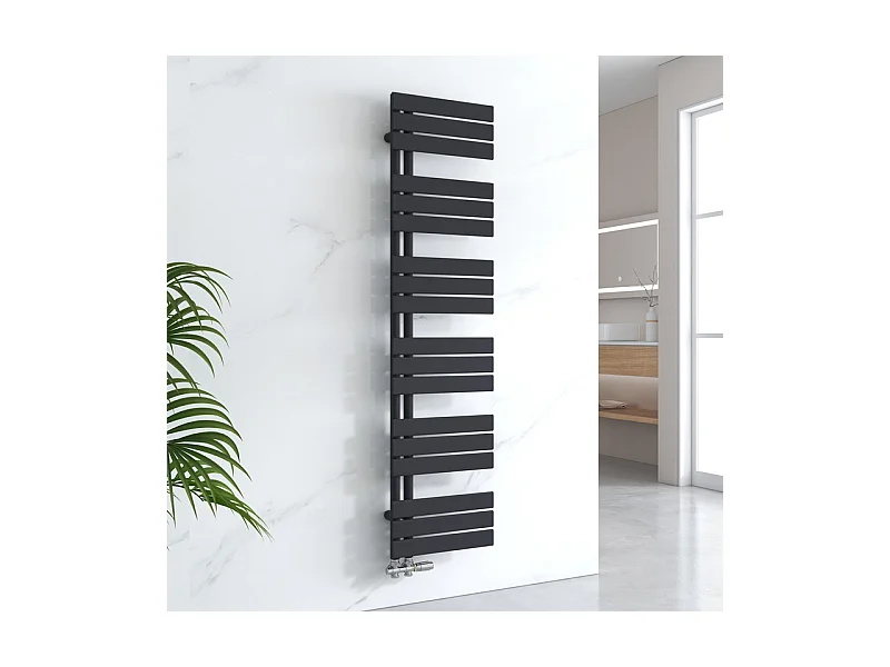 EMKE Handtuchheizkörper 1599x400 mm, Seitenanschluss, Flach, Schwarz, 684W – Badheizkörper, Handtuchhalter & Trockner