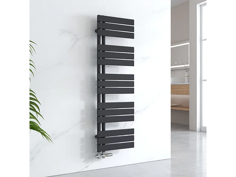 EMKE Handdoekradiator - Plat Design - Mat Zwart - 132x40 cm - Verwarming Badkamer