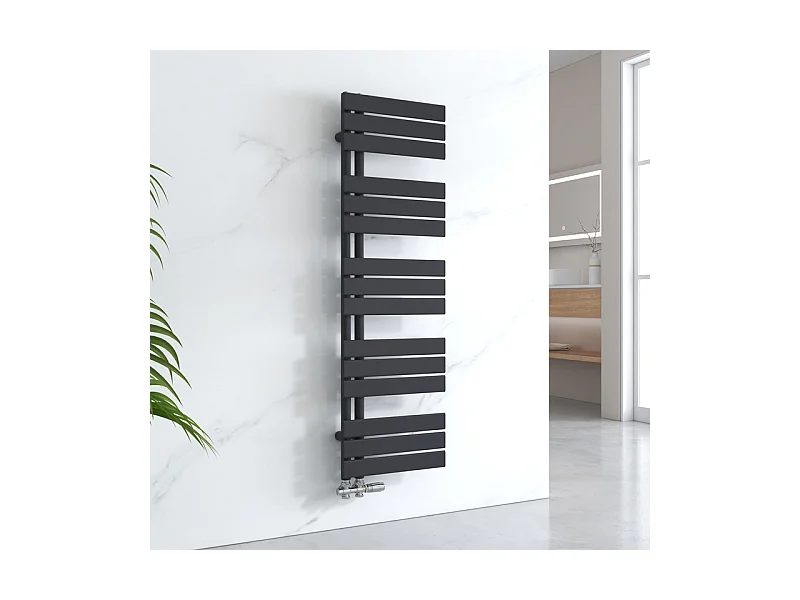 EMKE Handdoekradiator - Plat Design - Mat Zwart - 132x40 cm - Verwarming Badkamer