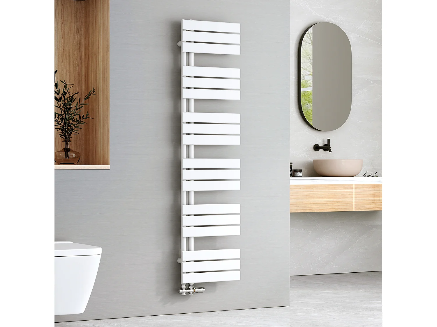 EMKE Sèche-serviettes à Eau Chaude Panneau Plat, Sèche-serviettes connexion latérale pour, Blanc 1599x400mm 684Watts