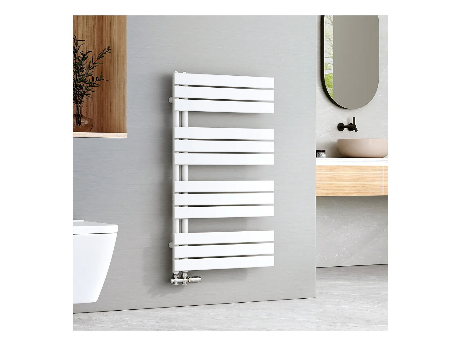 EMKE Sèche-serviettes à Eau Chaude Panneau Plat, Sèche-serviettes connexion latérale pour, Blanc 1041x600mm 639Watts