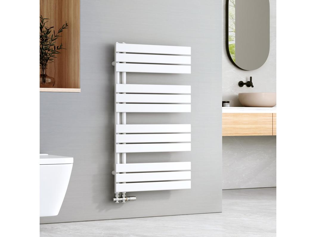 EMKE Sèche-serviettes à Eau Chaude Panneau Plat, Sèche-serviettes connexion latérale pour, Blanc 1041x600mm 639Watts