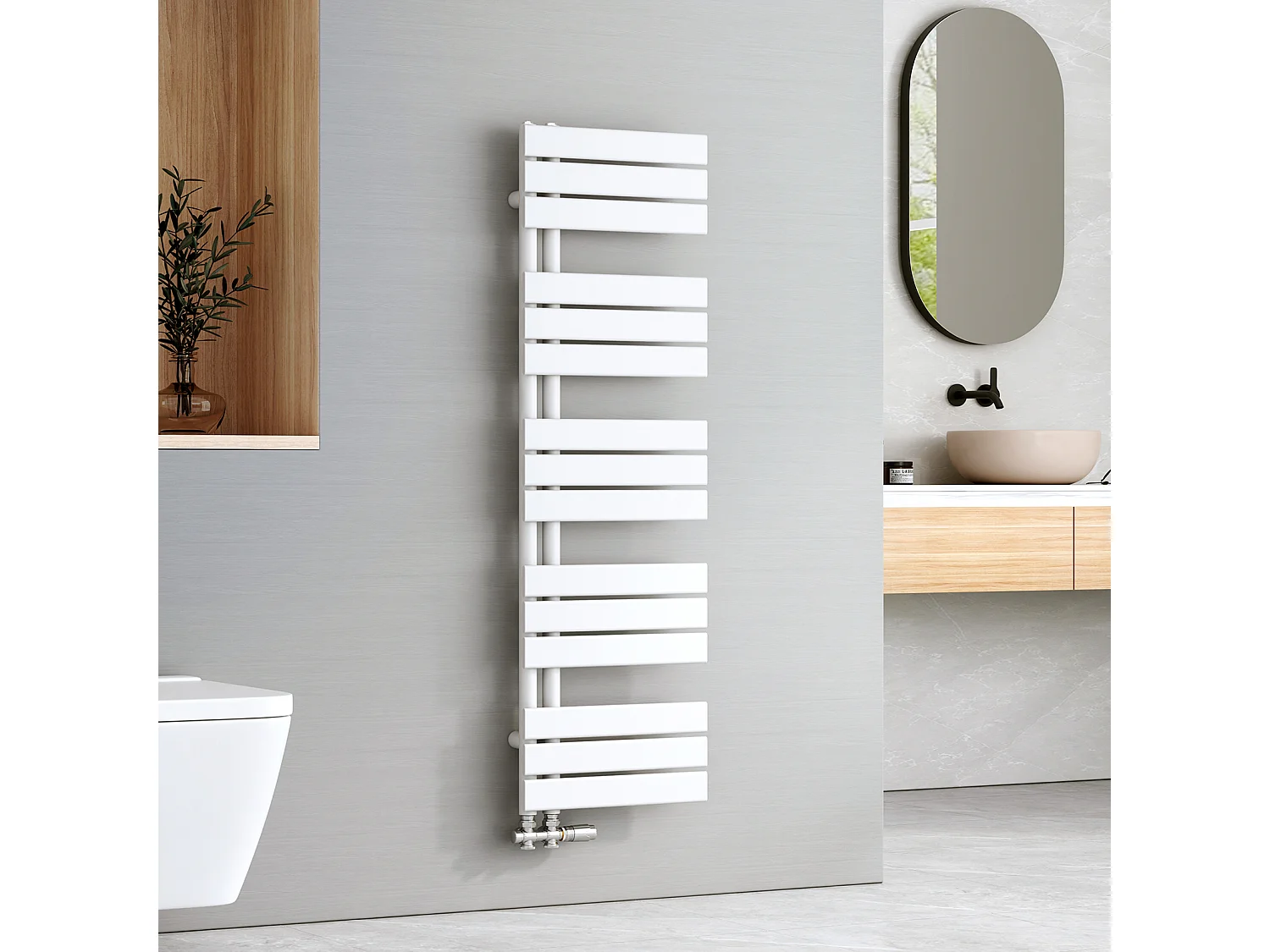 EMKE Handdoekradiator - Plat Design - Glanzend Wit - 132x40 cm - Verwarming Badkamer