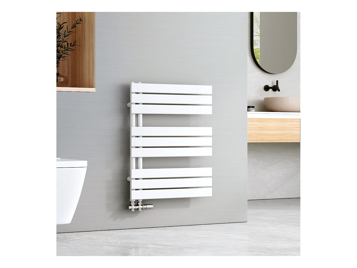 EMKE Sèche-serviettes à Eau Chaude Panneau Plat, Sèche-serviettes connexion latérale pour, Blanc 762 x 600mm 479 Watts