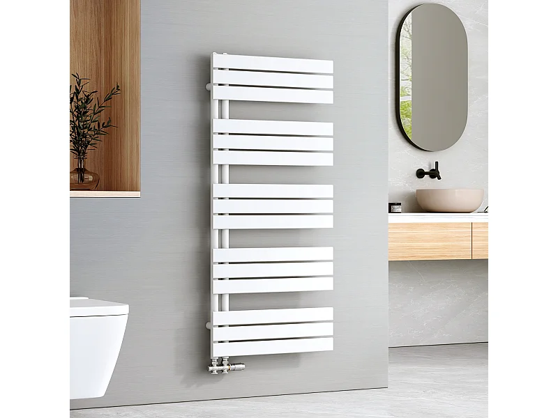 EMKE Sèche-serviettes à Eau Chaude Panneau Plat, Sèche-serviettes connexion latérale pour, Blanc 1320x600mm 798Watts